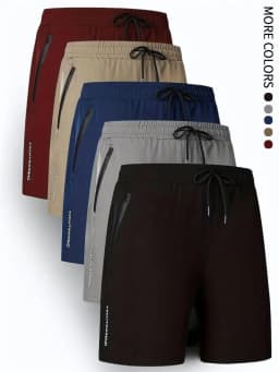Men's Shorts Five-Pack, Sports, Fitness, Swimming, with Zipper Pockets, Quick-Drying, Casual, Breathable, Drawstring Shorts, Suitable for Summer Outdoor Activities, Fitness Training, Home Leisure, Beach Vacations