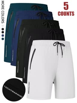 Men's Shorts Five-Pack, Sports, Fitness, Swimming, with Zipper Pockets, Quick-Drying, Casual, Breathable, Drawstring Shorts, Suitable for Summer Outdoor Activities, Fitness Training, Home Leisure, Beach Vacations