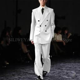Smart Causal Grey Suit For Men Double Breasted Peak Lapel Loose 2 Piece Jacket Pants Office Daily Prom Terno Masculinos Completo