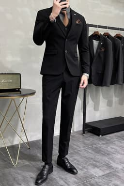 Plus Size S-7XL Man Korean Slim Fit Custom Groom Business Casual Tuxedo Blazers Vest Pant Casual Wedding Social Tuxedo Dress