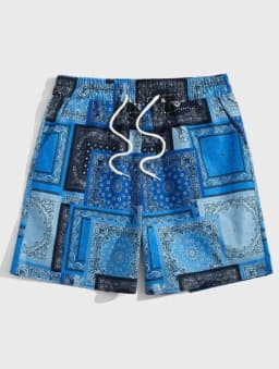 2024 Men's Shorts Summer Casual Shorts Pocket Drawstring color block Paisley & Patchwork Shorts Breathable Short beach pants