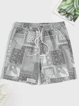 2024 Men's Shorts Summer Casual Shorts Pocket Drawstring color block Paisley & Patchwork Shorts Breathable Short beach pants