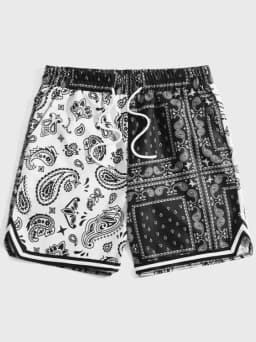 2024 Men's Shorts Summer Casual Shorts Pocket Drawstring color block Paisley & Patchwork Shorts Breathable Short beach pants