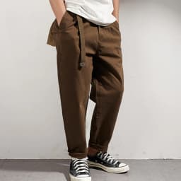 Japanese casual pants with retro loose feet, men's fashionable clothes washed with old khaki elastic woven nine-point tapered pa