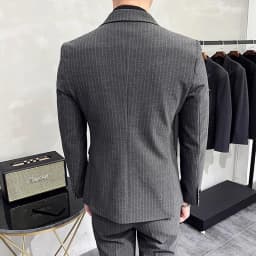 M-7XL ( Blazer + Pants ) Luxury Classic Striped Men's Official Office Casual Business Double -breasted Suit Groom Wedding Gown