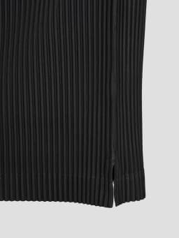 Miyake Pleated Men Long Sleeve Plain Slit Hem T-shirt Full Sleeve Round Collar T Shirt Korean Streetwear Casual Top