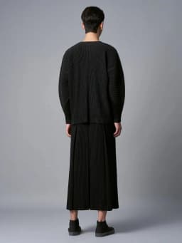 Miyake Pleated Men Long Sleeve Plain Slit Hem T-shirt Full Sleeve Round Collar T Shirt Korean Streetwear Casual Top