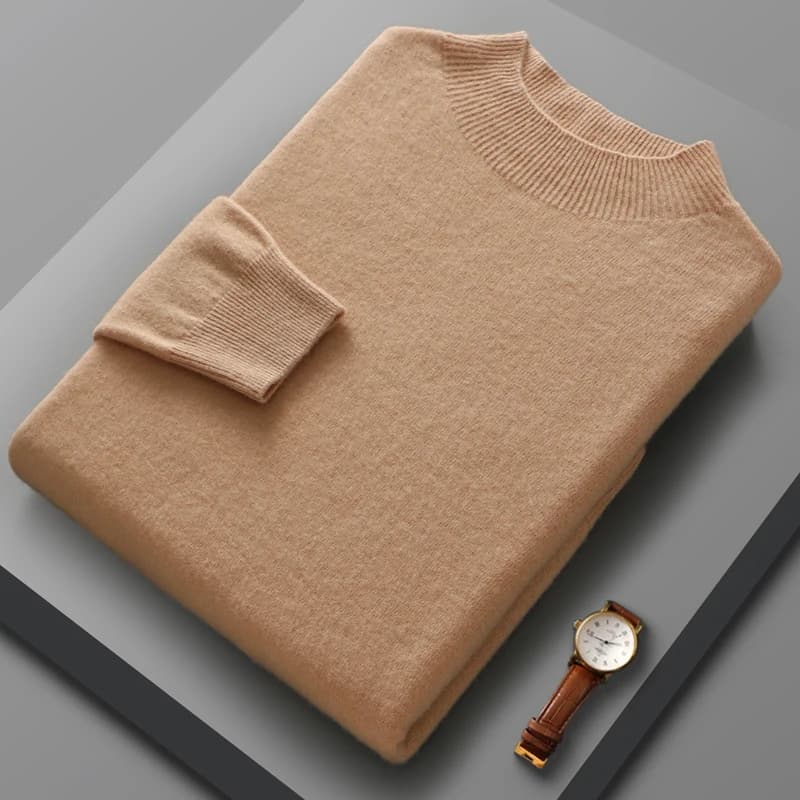 100% Merino Wool Sweater Men's Half high collar Knitted Hoodie Spring Autumn New Cashmere Sweater Versatile Menswear