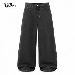 Men's Baggy Wide Leg Jeans, Y2K Dragon Embroidered Denim Pants, Loose Fit Streetwear Hip Hop Casual Denim Trousers for Men