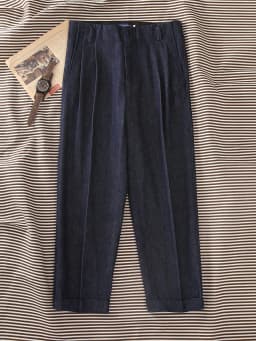 Active Dye Pure Cotton Men's Hollywood Waist Casual Pants Denim Blue Loose Straight Retro Long Pants American Style