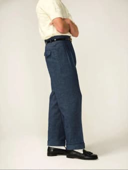 Active Dye Pure Cotton Men's Hollywood Waist Casual Pants Denim Blue Loose Straight Retro Long Pants American Style