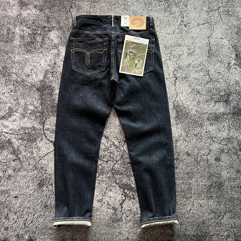High Quality American Retro Slim Straight Denim Jeans Washed Desizing Brushed 100% Cotton Red Selvedge Denim Pants for Men
