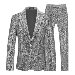 Men's Gold Sequin Slim Fashion Suit Two Piece Set, Stage Performance, Host Costume. Top+Pants
