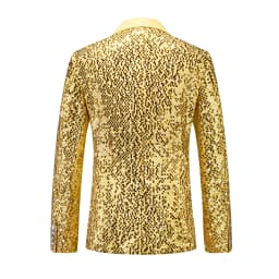 Men's Gold Sequin Slim Fashion Suit Two Piece Set, Stage Performance, Host Costume. Top+Pants