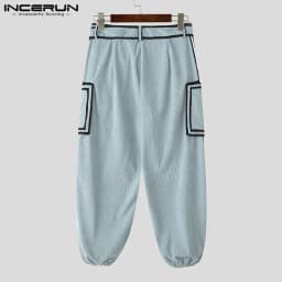 INCERUN Men Pants Patchwork Lace Up Pockets Corduroy Trousers Men Streetwear Loose Joggers 2025 Fashion Casual Long Pants S-5XL