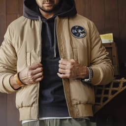 Maden Reversible MA-1 Flight Jackets for Men Baseball Collar Small Square Texture Fall and Winter Thickened Coats Cotton Jacket