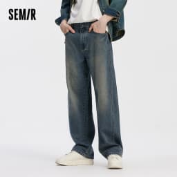 Semir Men Jeans Loose Curved Barrel Leg Retro Washed Street Casual Style Autumn Denim Pants Urban Daily Wear 2026