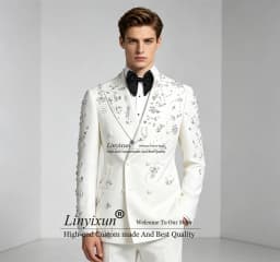 Luxury Crystal Diamond Men Suits Peaked Lapel Groom Male Prom Blazers 2 Pieces Sets Wedding Party Tuxedos Slim Fit ropa hombre