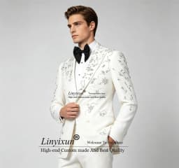 Luxury Crystal Diamond Men Suits Peaked Lapel Groom Male Prom Blazers 2 Pieces Sets Wedding Party Tuxedos Slim Fit ropa hombre