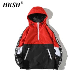 HKSH Spring Autumn New Men's Tide Punk Patchwork Hoodie Fashion Color Contrast Hooded Pullover Oversized Women Jacket Top HK3519
