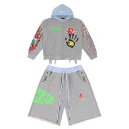 Men Street Hip Hop Retro Washed Black Rough Play Casual Sets American Style Skull Print Hooded Sweatshirt Shorts Two Piece Sets