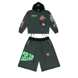 Men Street Hip Hop Retro Washed Black Rough Play Casual Sets American Style Skull Print Hooded Sweatshirt Shorts Two Piece Sets