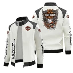 Harley Davidson Men Autumn Winter Fleece-lined Leather Jacket Motorcycle Waterproof Coat Outdoors Fashion Keep Warm Thick Tops