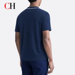 CH Men Single White Tipped Collar Short Sleeve Polo Shirt Round Rubber Badge Logo Left Chest Old Money Golf Office Daily Wear