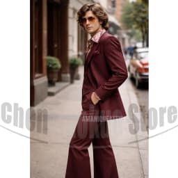 Vintage 3 Piece Men Suit Peak Lapel Single Breasted Tuxedo 70s Disco Groom Custom Bespoke Male Retro Stage Formal Costume Wear