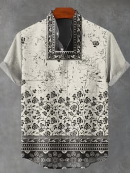 2025 Vintage African Style Men's Retro Ethnic Tribal Short Sleeve Shirt Tops Fashion Casual Vacation Streetwear Men's Shirt
