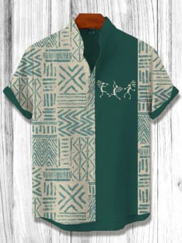 2025 Vintage African Style Men's Retro Ethnic Tribal Short Sleeve Shirt Tops Fashion Casual Vacation Streetwear Men's Shirt