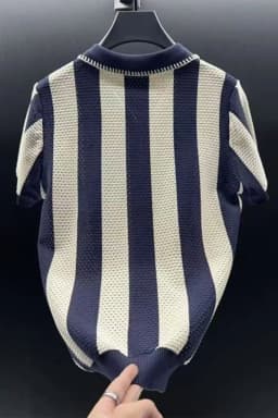 New Summer 2025 Breathable Slimming Collar Polo Striped Breathable Knitted Short Sleeve T-shirt for Casual Korean Men's Pullover