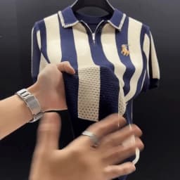 New Summer 2025 Breathable Slimming Collar Polo Striped Breathable Knitted Short Sleeve T-shirt for Casual Korean Men's Pullover