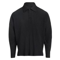 Miyake Pleated Men Polo Shirt Long-sleeved Lapel T Shirt Full Sleeves Breathable Casual Polo