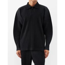 Miyake Pleated Men Polo Shirt Long-sleeved Lapel T Shirt Full Sleeves Breathable Casual Polo