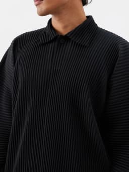 Miyake Pleated Men Polo Shirt Long-sleeved Lapel T Shirt Full Sleeves Breathable Casual Polo