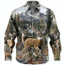 Retro Men's Reindeer Aztec Indian Culture Shirt Long Sleeve Shirt Casual Men's Deer Hunter Tops 3D Print Collared Shirt
