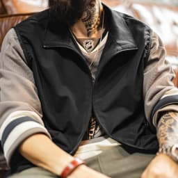 Maden Outdoor Men's Stand Collar Zip-Up Vest Lightweight Black Quick Dry Camping Fishing Waistcoat for Summer Sleeveless Jacket