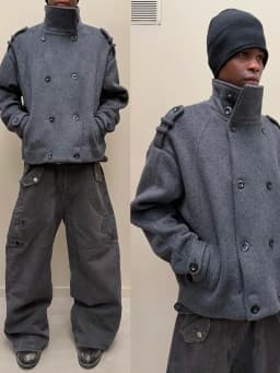 No faith studios double breasted stand-up collar double-sided wool boxy jacket