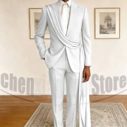 Fashion Men's Suit with Drape Detail Peak Lapel Blazer and Pants Chic Smart Casual Formal Wedding Party Prom Tuxedo 2 Piece