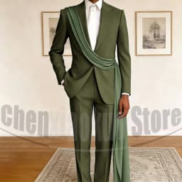 Fashion Men's Suit with Drape Detail Peak Lapel Blazer and Pants Chic Smart Casual Formal Wedding Party Prom Tuxedo 2 Piece