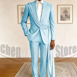 Fashion Men's Suit with Drape Detail Peak Lapel Blazer and Pants Chic Smart Casual Formal Wedding Party Prom Tuxedo 2 Piece