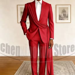 Fashion Men's Suit with Drape Detail Peak Lapel Blazer and Pants Chic Smart Casual Formal Wedding Party Prom Tuxedo 2 Piece