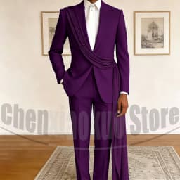Fashion Men's Suit with Drape Detail Peak Lapel Blazer and Pants Chic Smart Casual Formal Wedding Party Prom Tuxedo 2 Piece