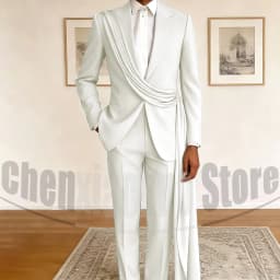 Fashion Men's Suit with Drape Detail Peak Lapel Blazer and Pants Chic Smart Casual Formal Wedding Party Prom Tuxedo 2 Piece