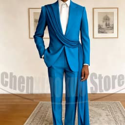 Fashion Men's Suit with Drape Detail Peak Lapel Blazer and Pants Chic Smart Casual Formal Wedding Party Prom Tuxedo 2 Piece