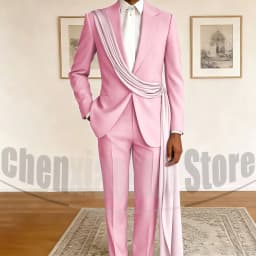 Fashion Men's Suit with Drape Detail Peak Lapel Blazer and Pants Chic Smart Casual Formal Wedding Party Prom Tuxedo 2 Piece