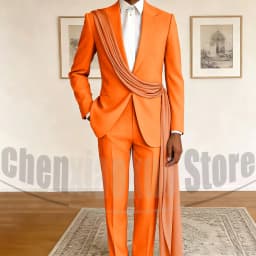 Fashion Men's Suit with Drape Detail Peak Lapel Blazer and Pants Chic Smart Casual Formal Wedding Party Prom Tuxedo 2 Piece