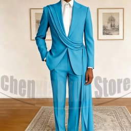 Fashion Men's Suit with Drape Detail Peak Lapel Blazer and Pants Chic Smart Casual Formal Wedding Party Prom Tuxedo 2 Piece