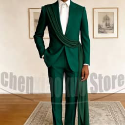 Fashion Men's Suit with Drape Detail Peak Lapel Blazer and Pants Chic Smart Casual Formal Wedding Party Prom Tuxedo 2 Piece
